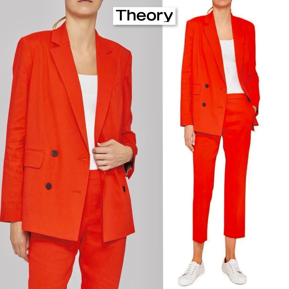 Theory Piazza Jacket in Good Linen 6 Red Double Breasted Blazer